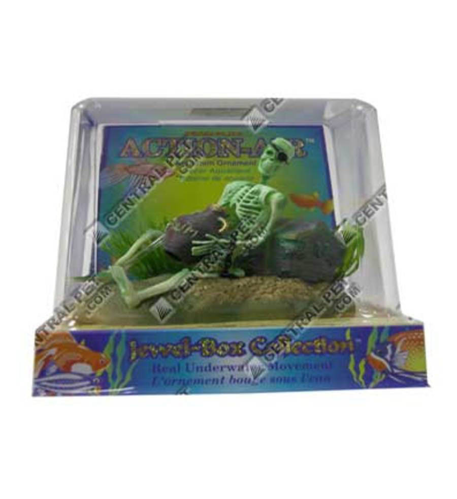 Penn-Plax Skeleton Aquarium Ornament with jug Air Skeleton with Jug and Treasure Chest Multi-Color