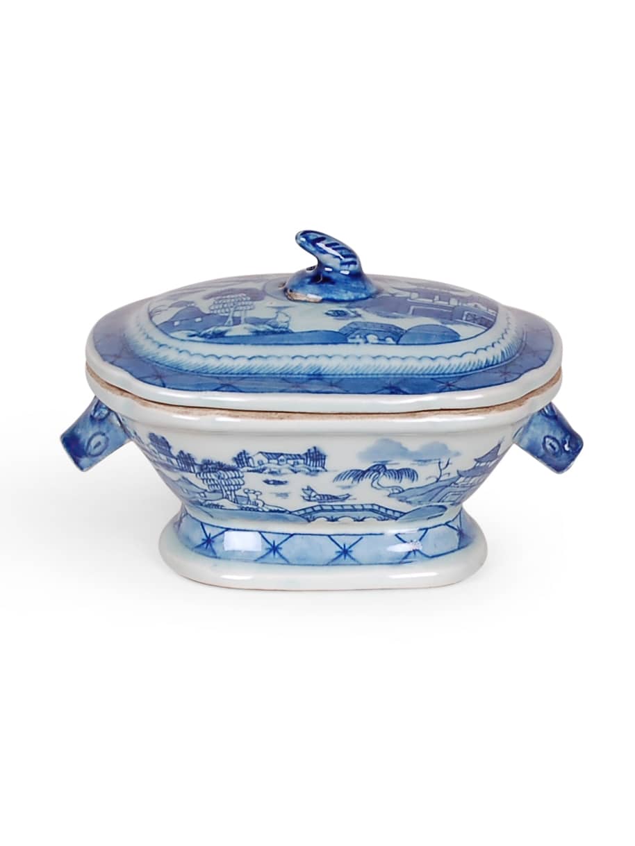 Blue and White Canton Tureen - 7"