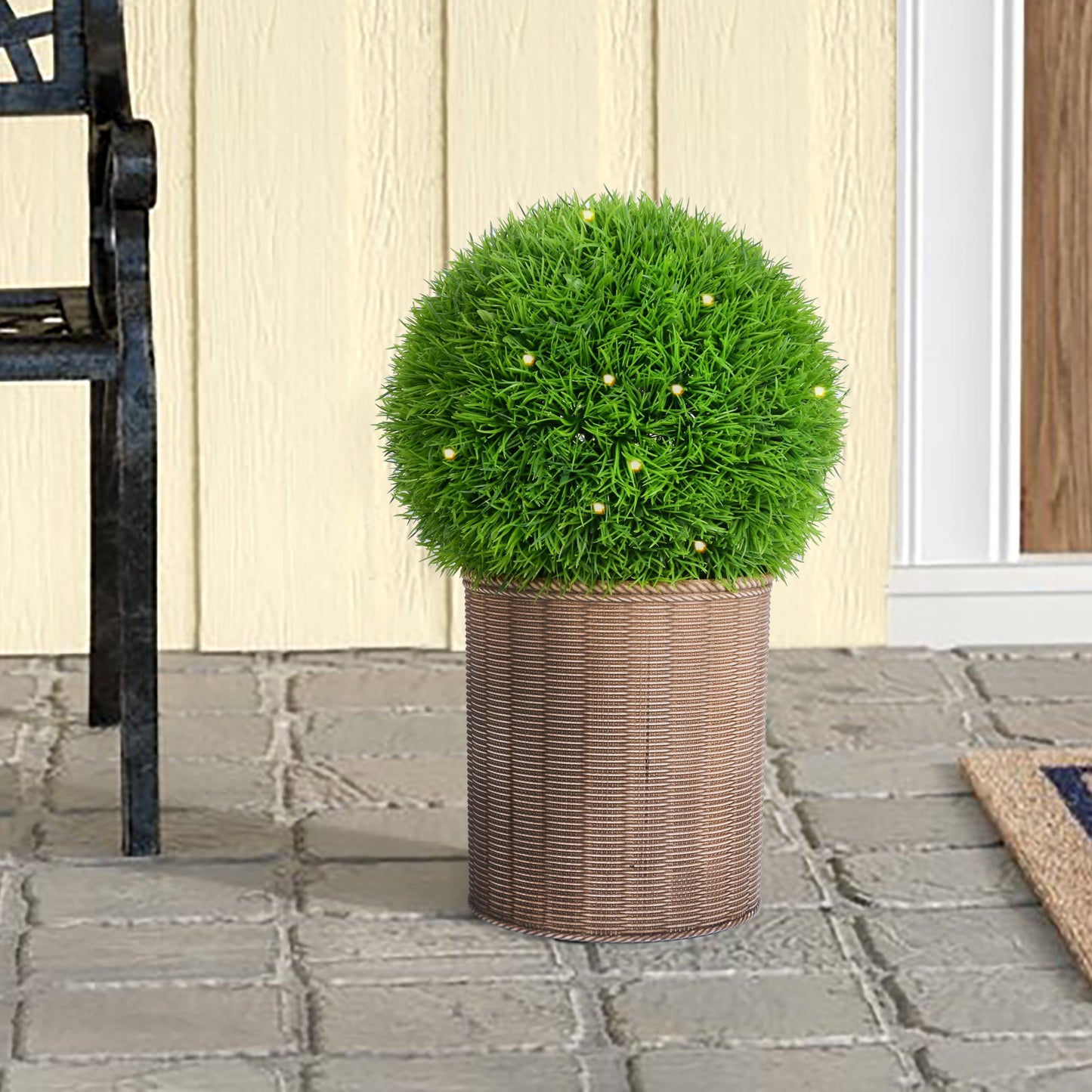 18" Solar Powered Pine Needles Grass Topiary Decor, Warm White