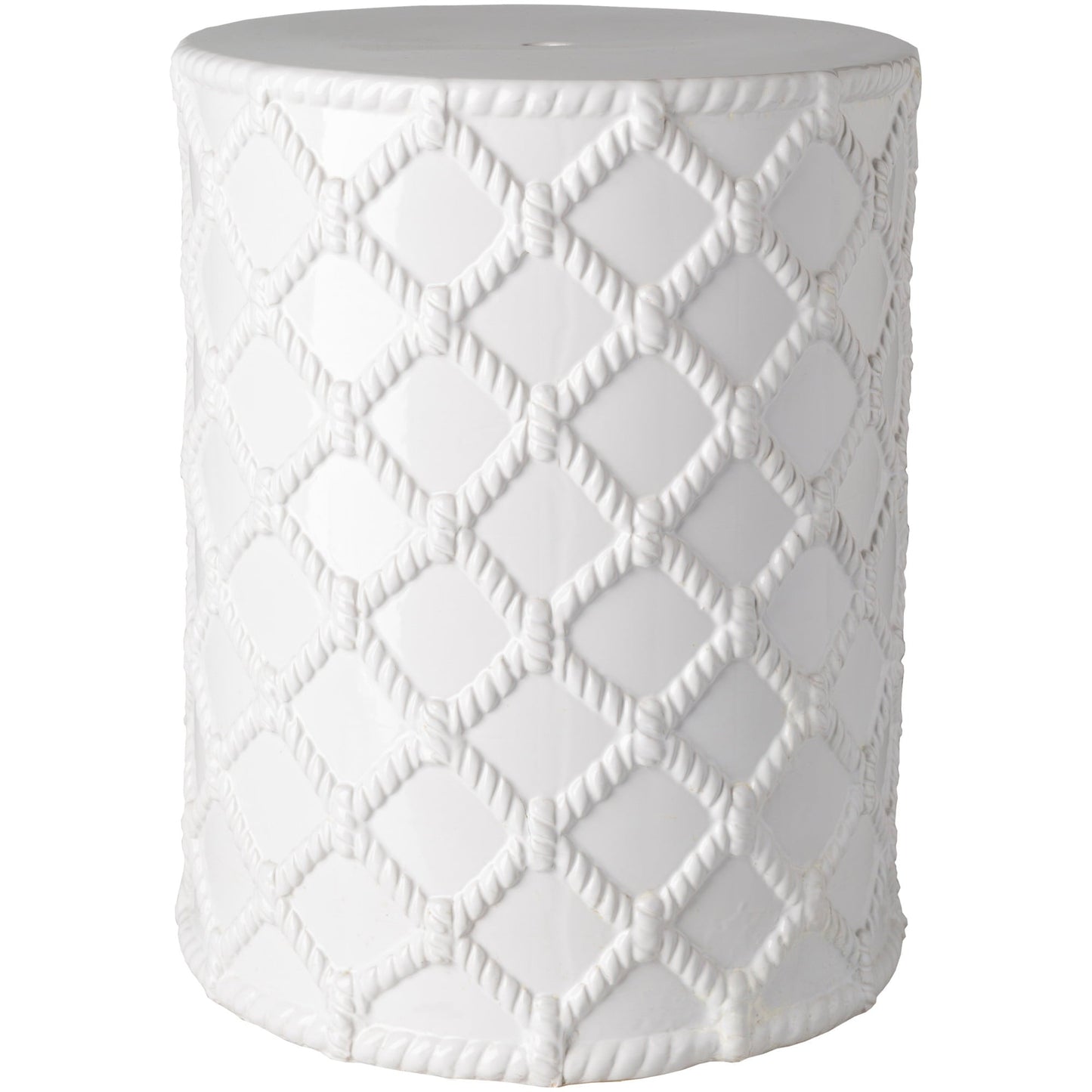 14.25" x 14.25" x 17.5" Ceramic Garden Stool, White