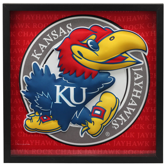 KU Jayhawk Framed 3D Glass Wall Art