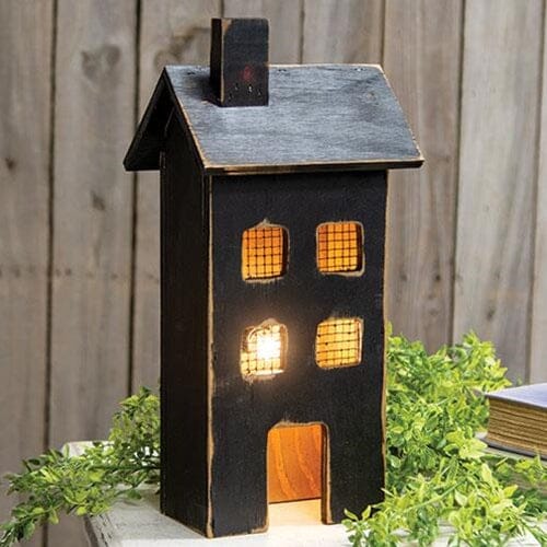 Wooden Saltbox Light Up House - Medium in Distressed Black