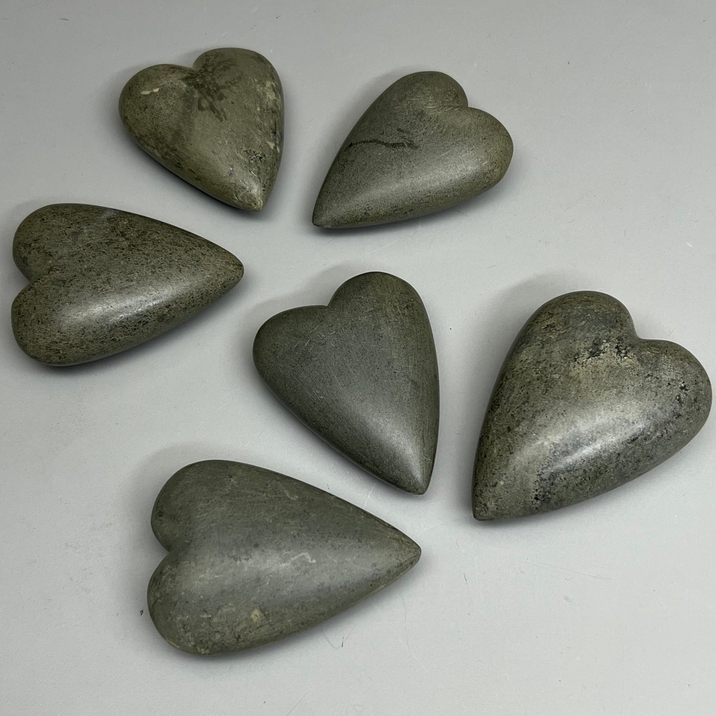 KALALOU Hand Carved SET OF 6 Stone Hearts Dark Grey A5741