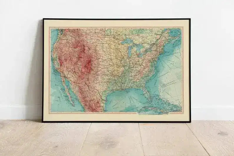 Geographical Map of United States| Map Wall Decor