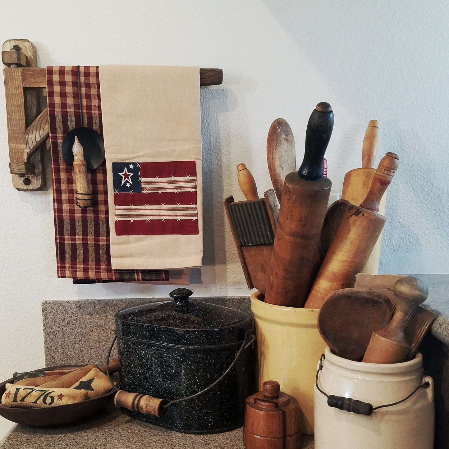 Handmade Stained Wood Tea Towel Crane 14 3/4"