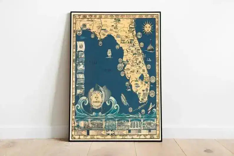 Map of Florida 1935| Framed Art Print