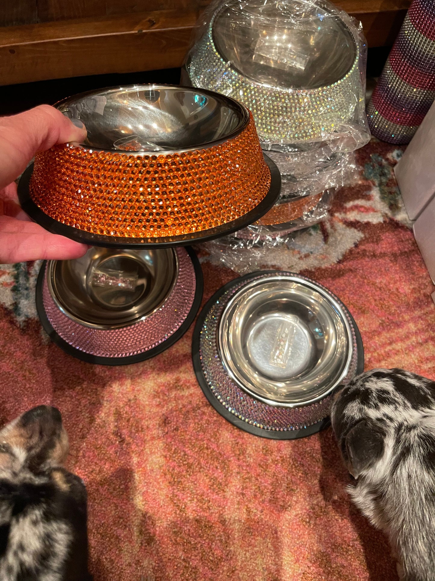 Rhinestone 7” stainless DOG PET BOWL