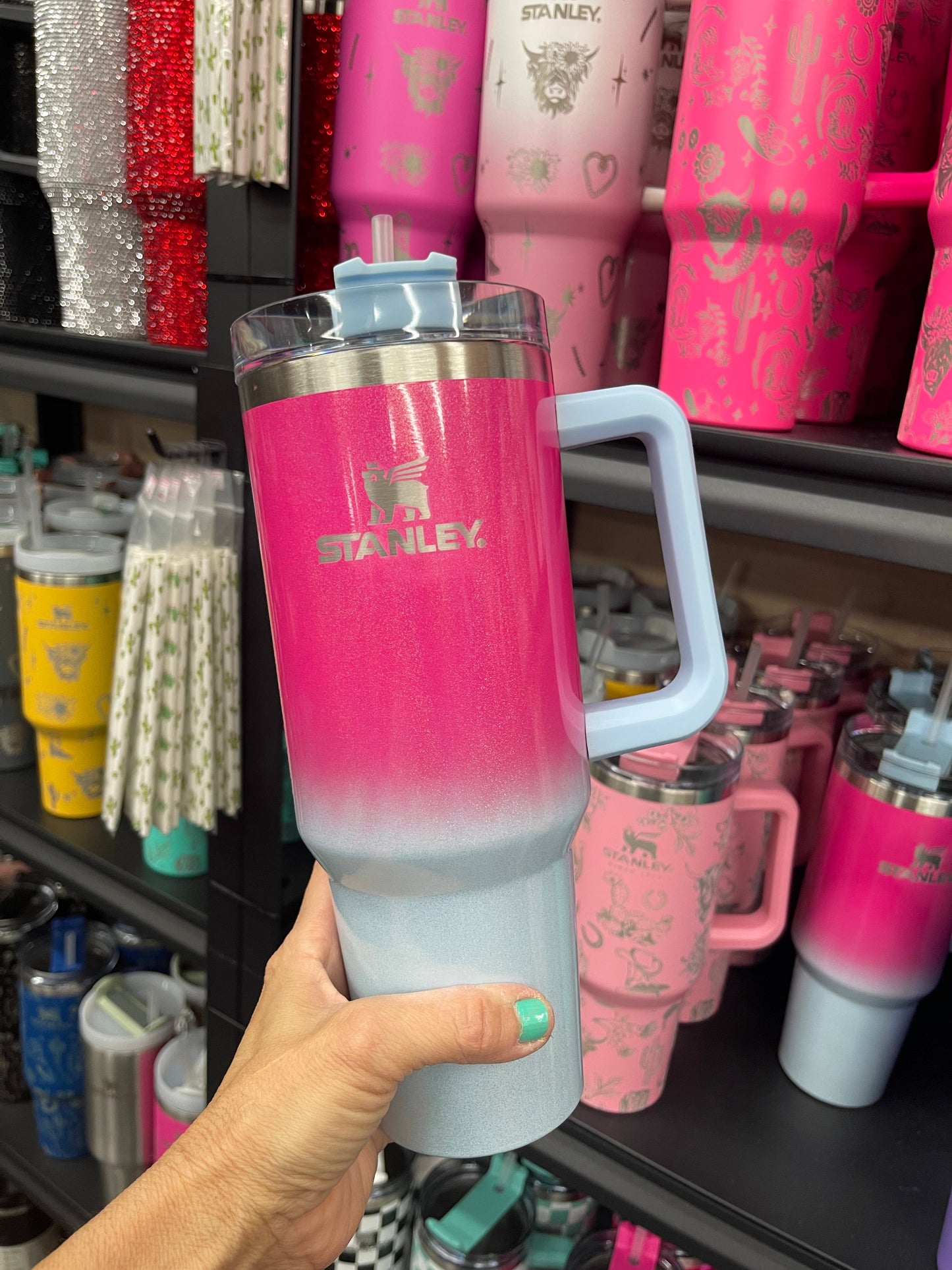 40oz Stainless STANLEY TUMBLER w/straw GLITTER SHIMMER