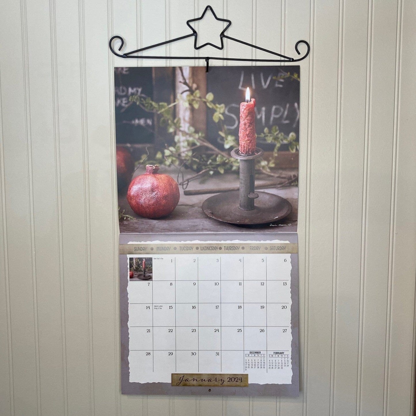 Primitive Country Wall Calendar and Hanger Set - The Simple Life by Irvin Hoover 2024