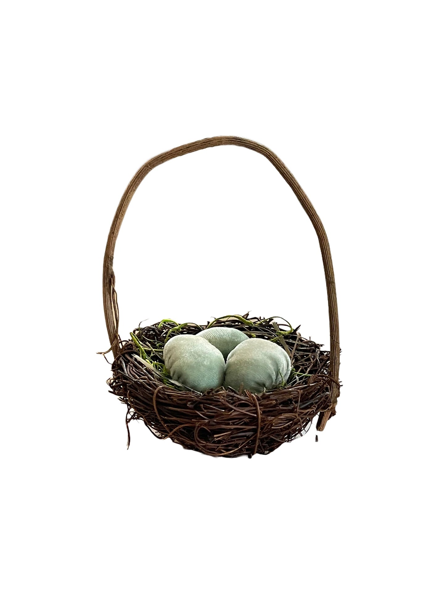 Spring Nest Basket with Handle and Velvet Eggs