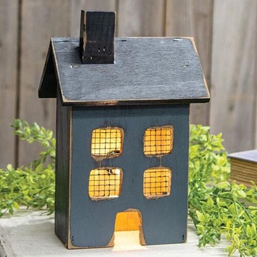 Wooden Saltbox Light Up House - Small in Distressed Blue
