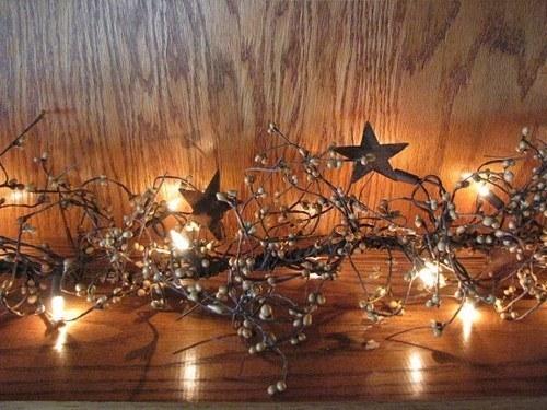 Lighted Gold Pip Berry and Star Garland 40"