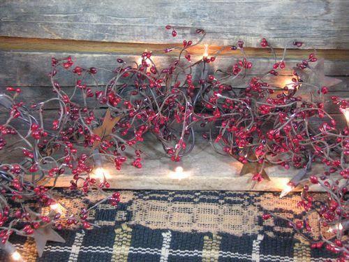 Lighted Red and Burgundy Pip Berry and Star Garland 40"