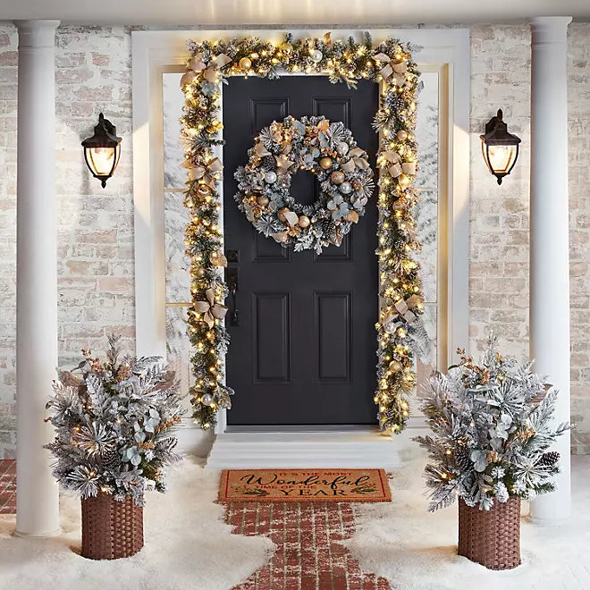 42in Pre-Lit Porch Topiary, Flocked