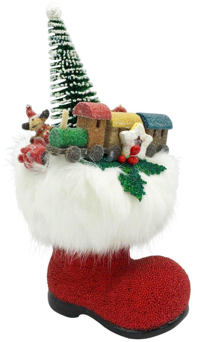 Ino Schaller Paper Mache Red Beaded Boot With Ornaments Candy Container Christmas Decoration