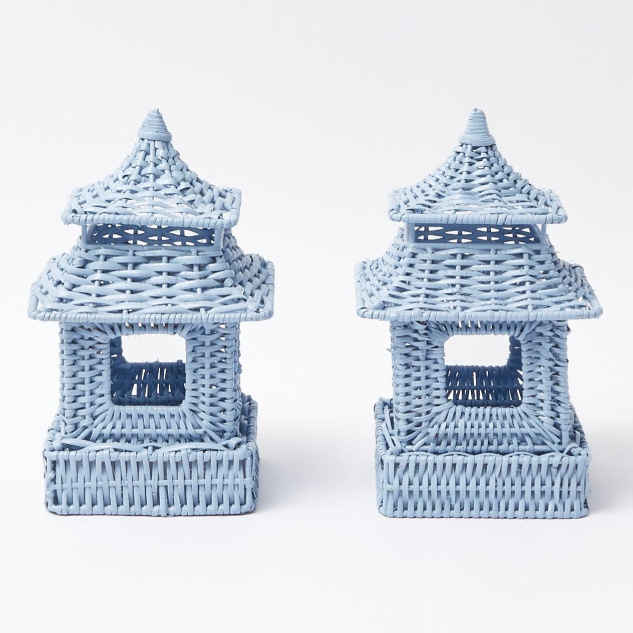 Mini Blue Rattan Pagoda Lanterns (Pair)