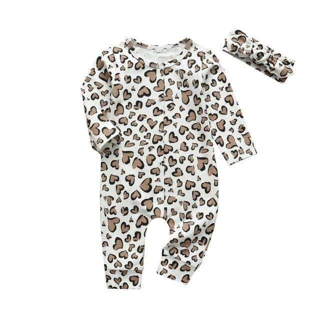 Girl's Clothing Beige / 12M Baby Heart Print Romper