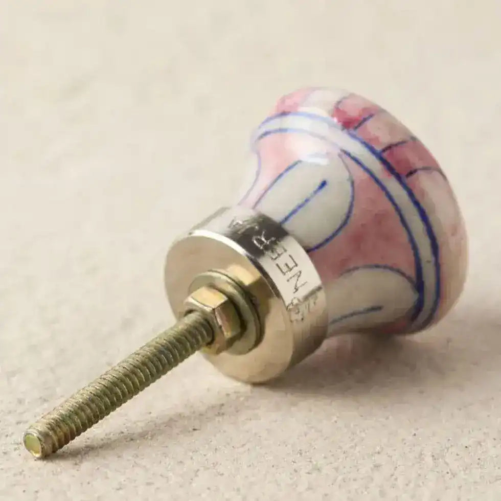 Pink and Blue Stripe Ceramic Cabinet Knobs - Set of 6 - MAIA HOMES
