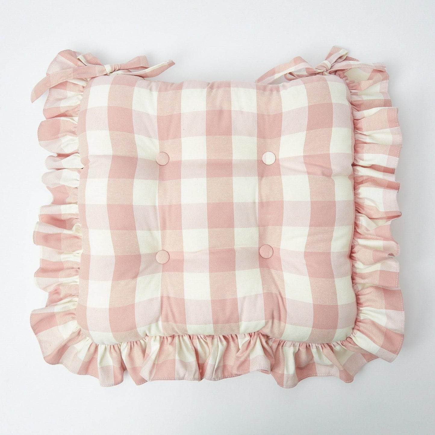 Pink Gingham Ruffle Seat Pad Cushion