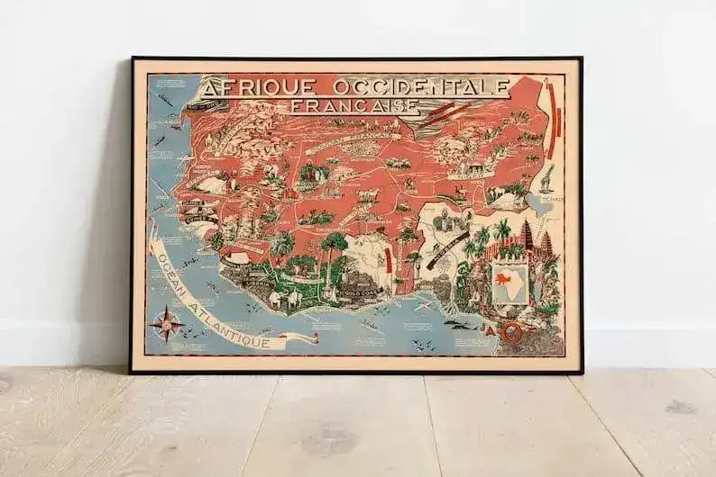 West Africa Vintage Map Wall Print| Africa Occidental