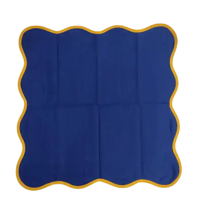 Yellow Scalloped Royal Blue Cotton Placemats - MAIA HOMES