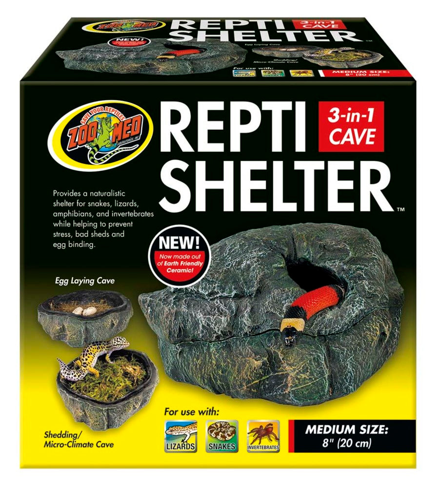 Zoo Med Repti Shelter 3-in-1 Cave Terrarium Hideaway Black 8 in Medium