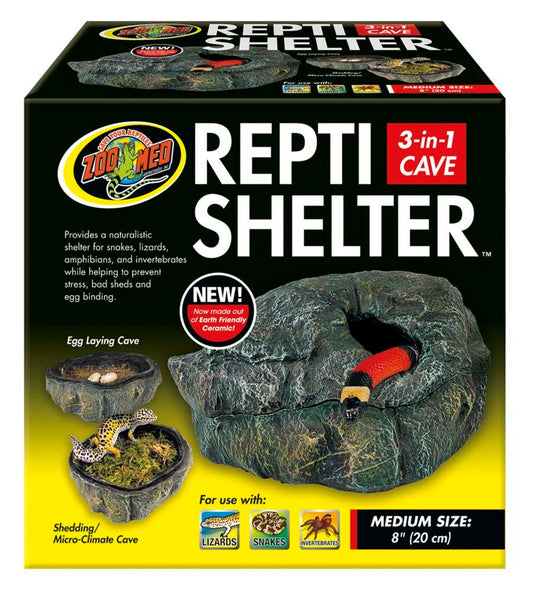Zoo Med Repti Shelter 3-in-1 Cave Terrarium Hideaway Black 8 in Medium