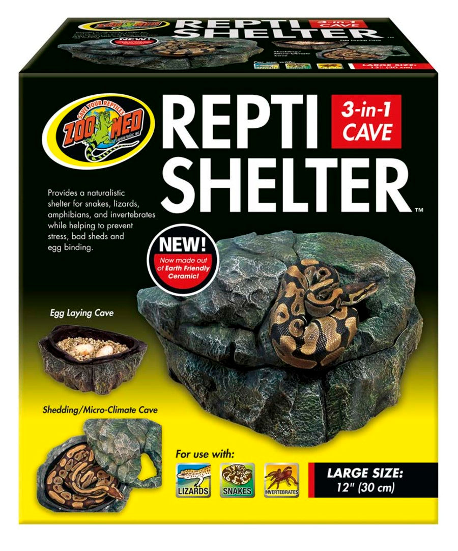 Zoo Med Repti Shelter 3-in-1 Cave Terrarium Hideaway Black 12 in Large