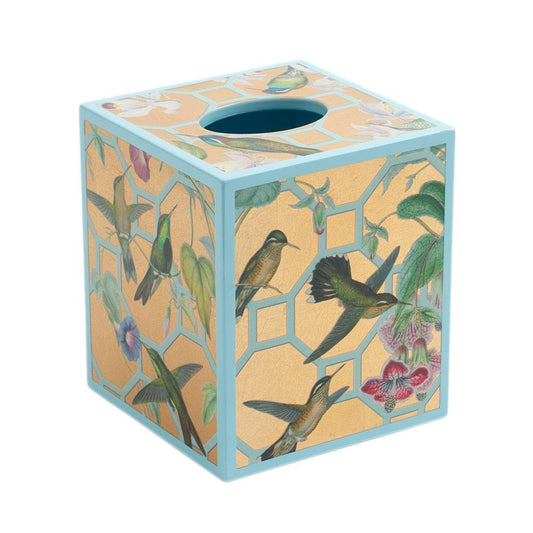 Hummingbird Trellis Lacquer Tissue Box Cover in Gold - 1 Each
