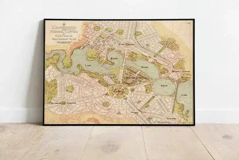 Canberra City Framed Map Wall Art Poster