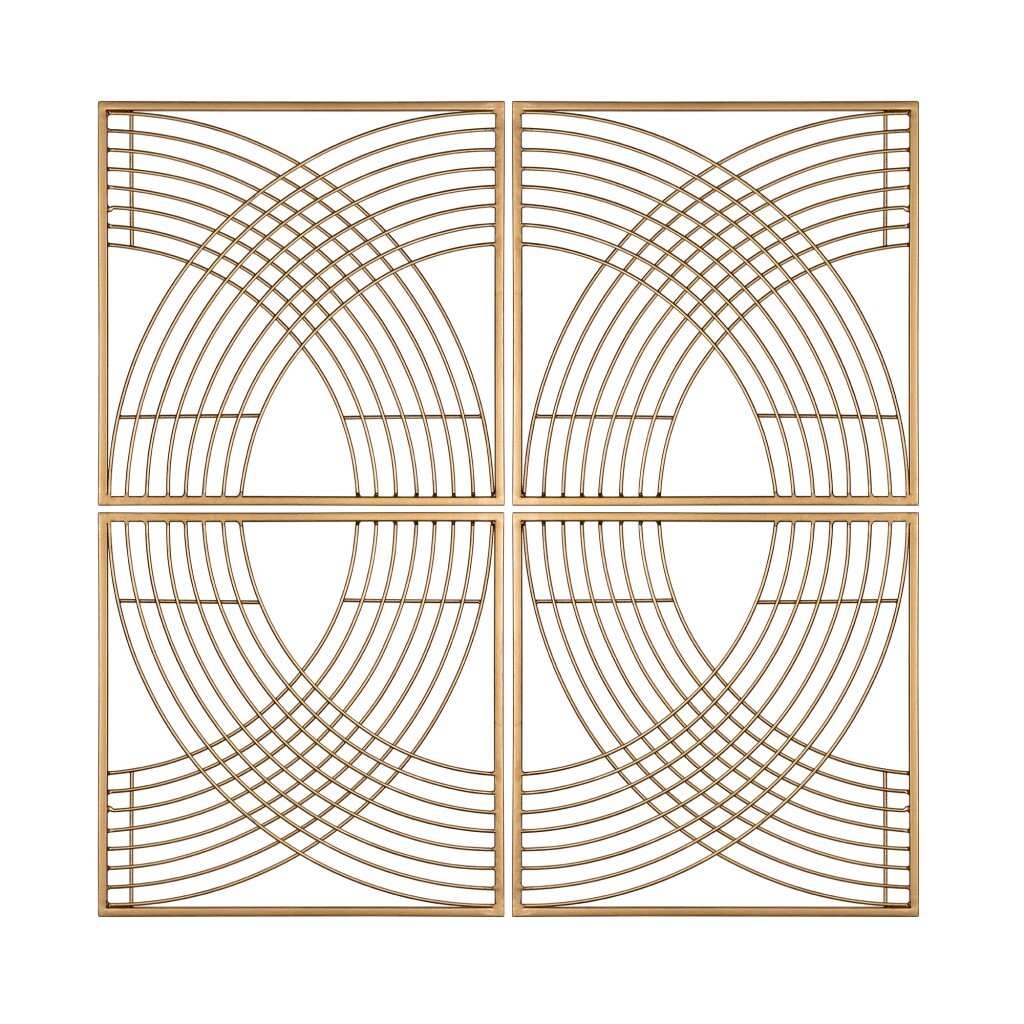 Set of Four Gold Metal Line Design Wall Dcor