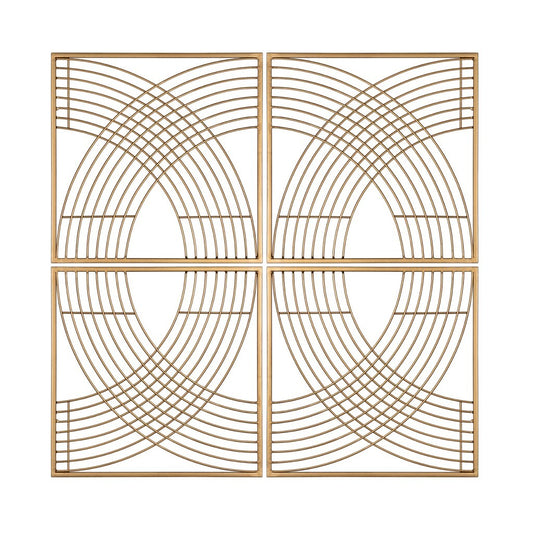 Set of Four Gold Metal Line Design Wall Dcor