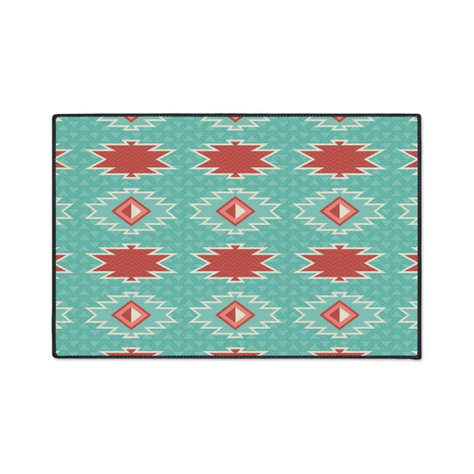 Red Blue Aztec Non-Slip Rug