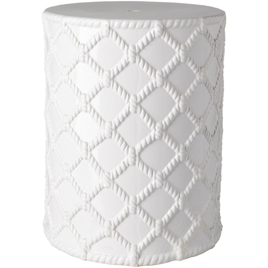 14.25" x 14.25" x 17.5" Ceramic Garden Stool, White