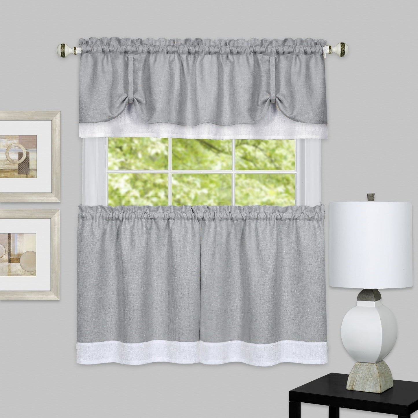 Darling Darcy Kitchen Curtain Grey and White 3 Piece Set
