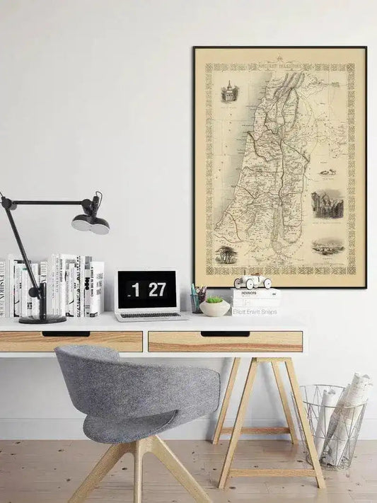 Ancient Palestine Map Print Wall Art| 1851 Palestine Vintage Map