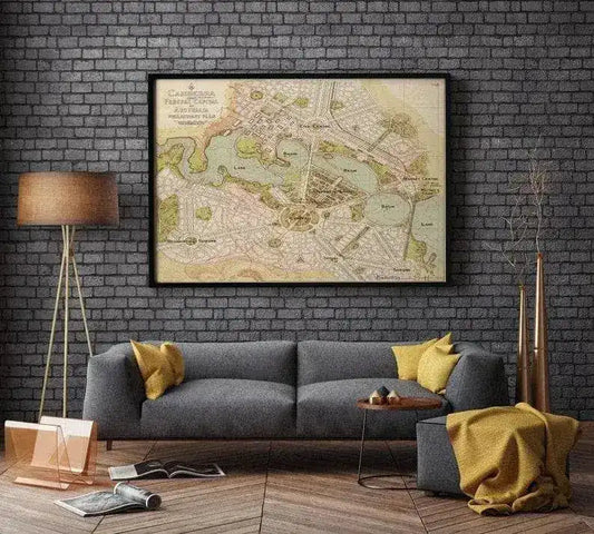 Canberra City Framed Map Wall Art Poster