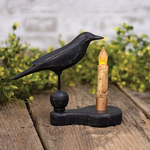 Wooden Crow Pedestal Candle Holder