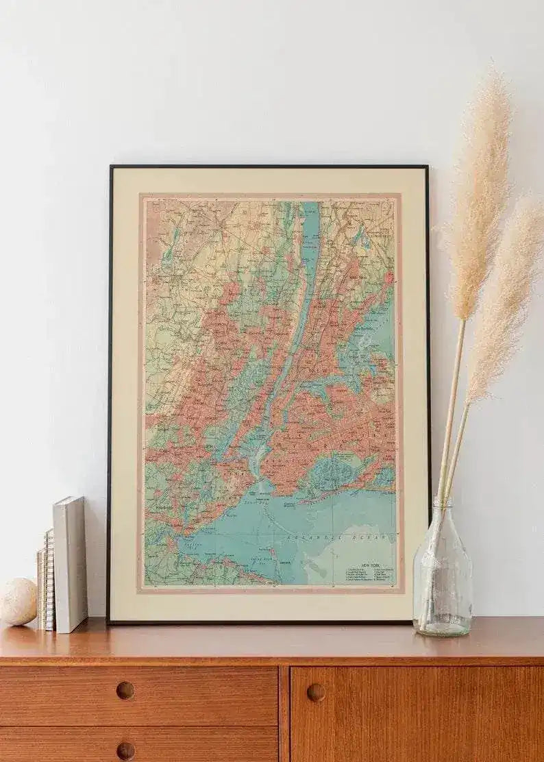 Geographical Map of New York City| Map Wall Decor