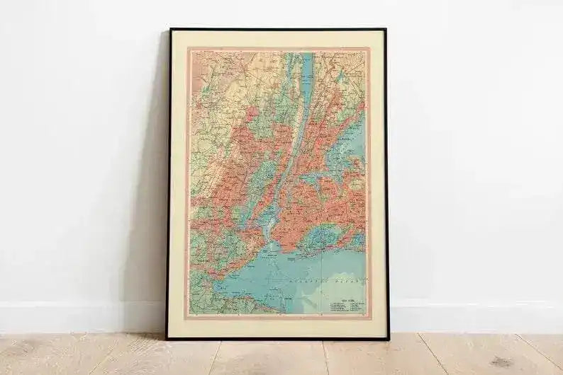 Geographical Map of New York City| Map Wall Decor