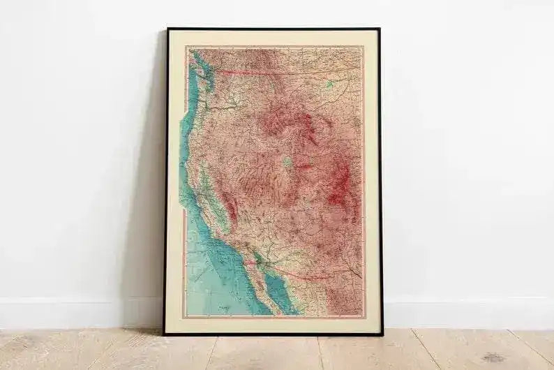 Geographical Map of West Coast of United States| Map Wall Decor