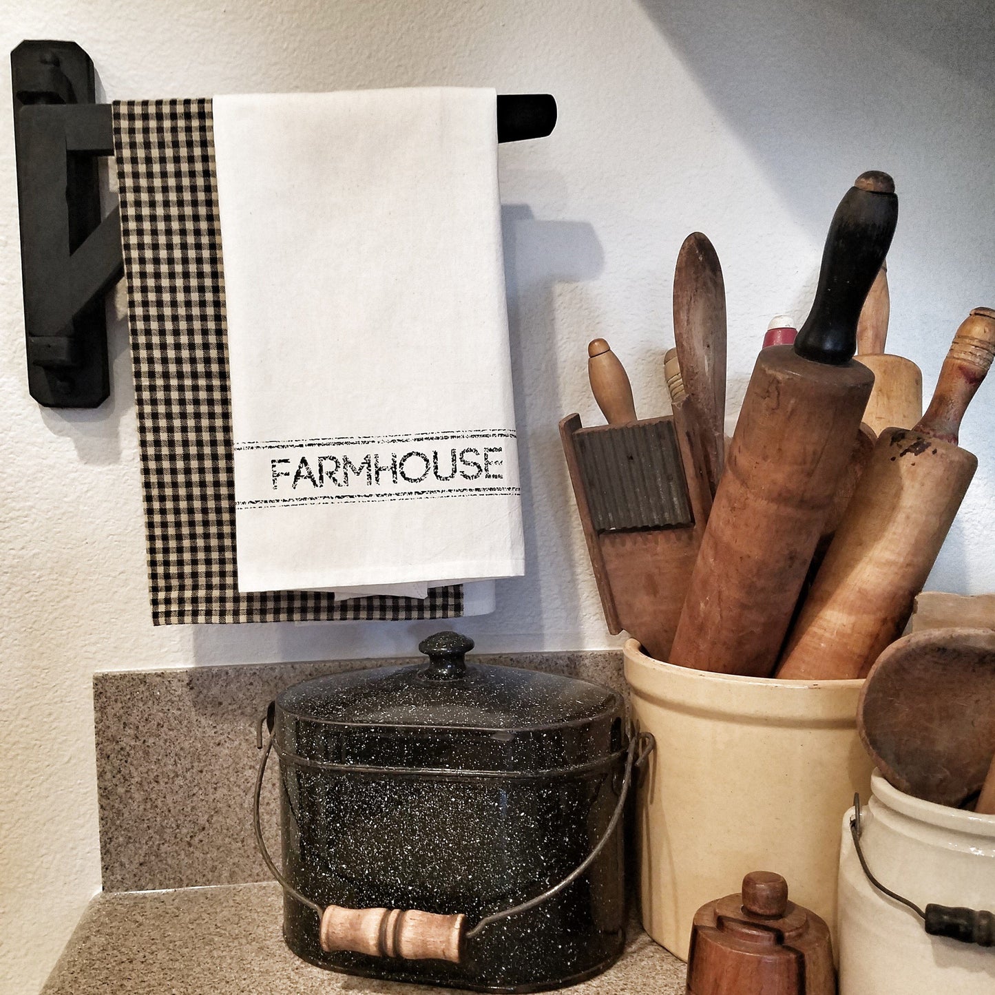 Handmade Black Wood Tea Towel Crane 14 3/4"