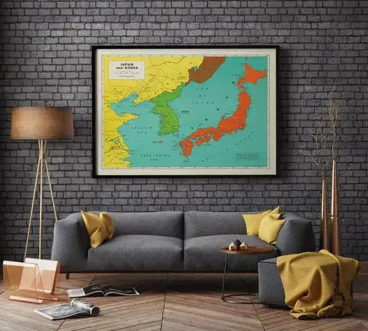 Japan and Korea Map Poster| Korea Map Wall Art