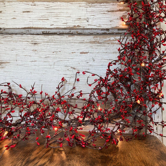 Lighted Red and Burgundy Pip Berry Garland 4'
