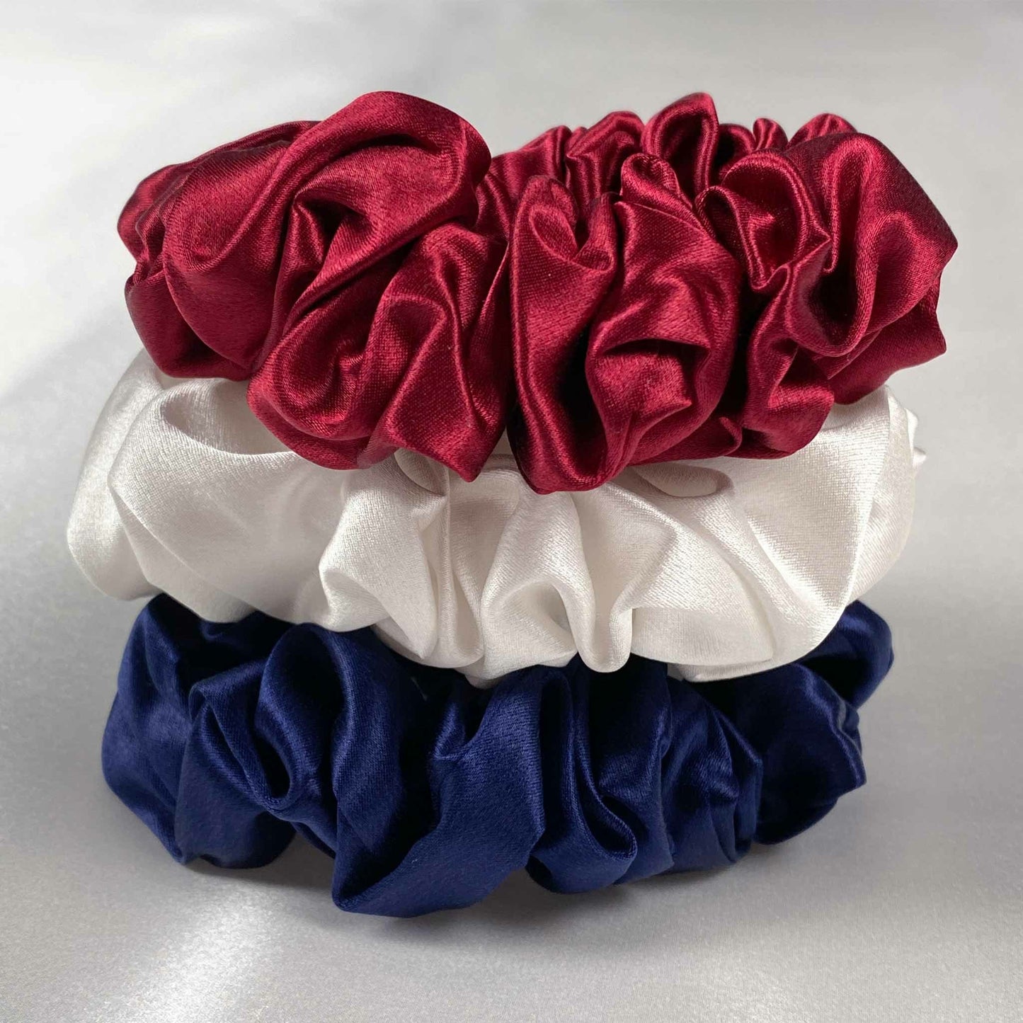 Large Ruby Red/Bright White/Navy Blue Scrunchies