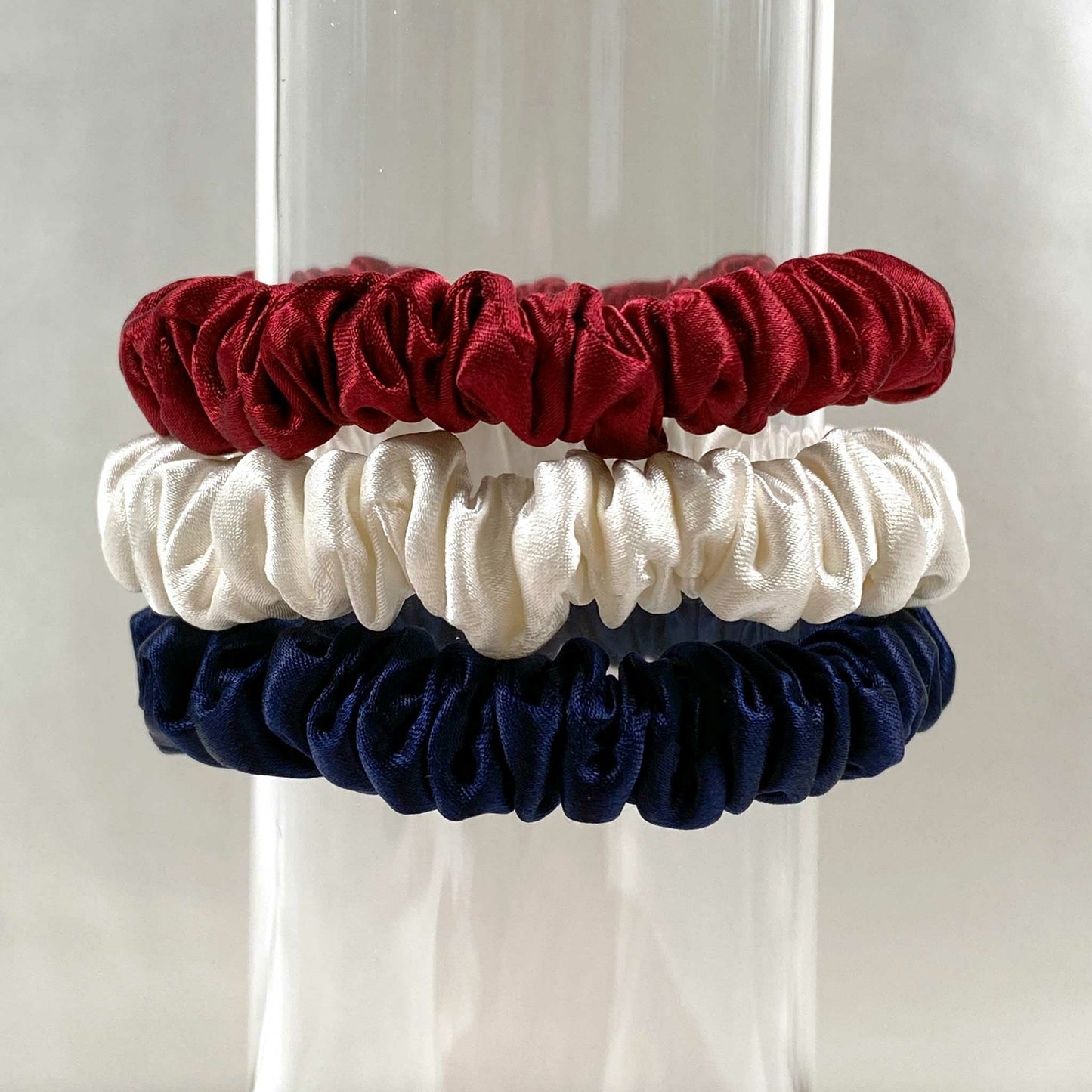 Small Ruby Red/Bright White/Navy Blue Scrunchies