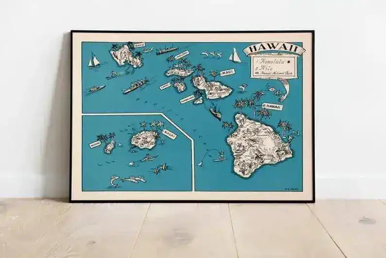 Map of State of Hawaii| Vintage Map Print