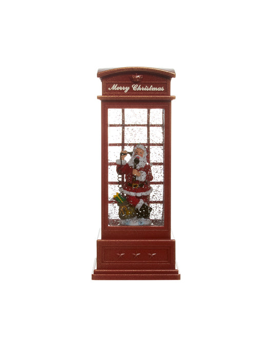 Red London Phone Booth with Santa Snow Globe Lantern