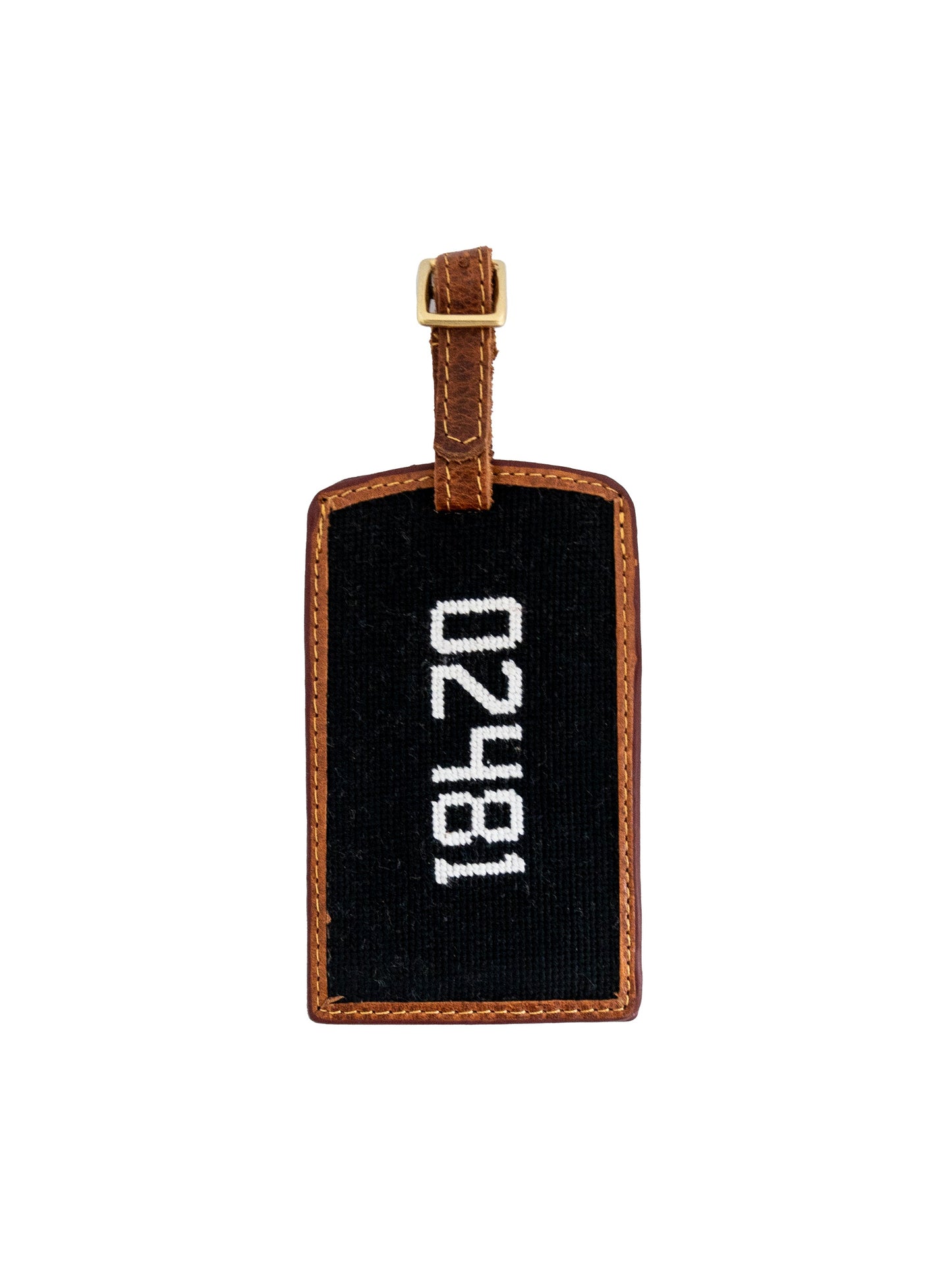 Smathers & Branson Custom Zip Code Needlepoint Luggage Tag 02481 Weston Table