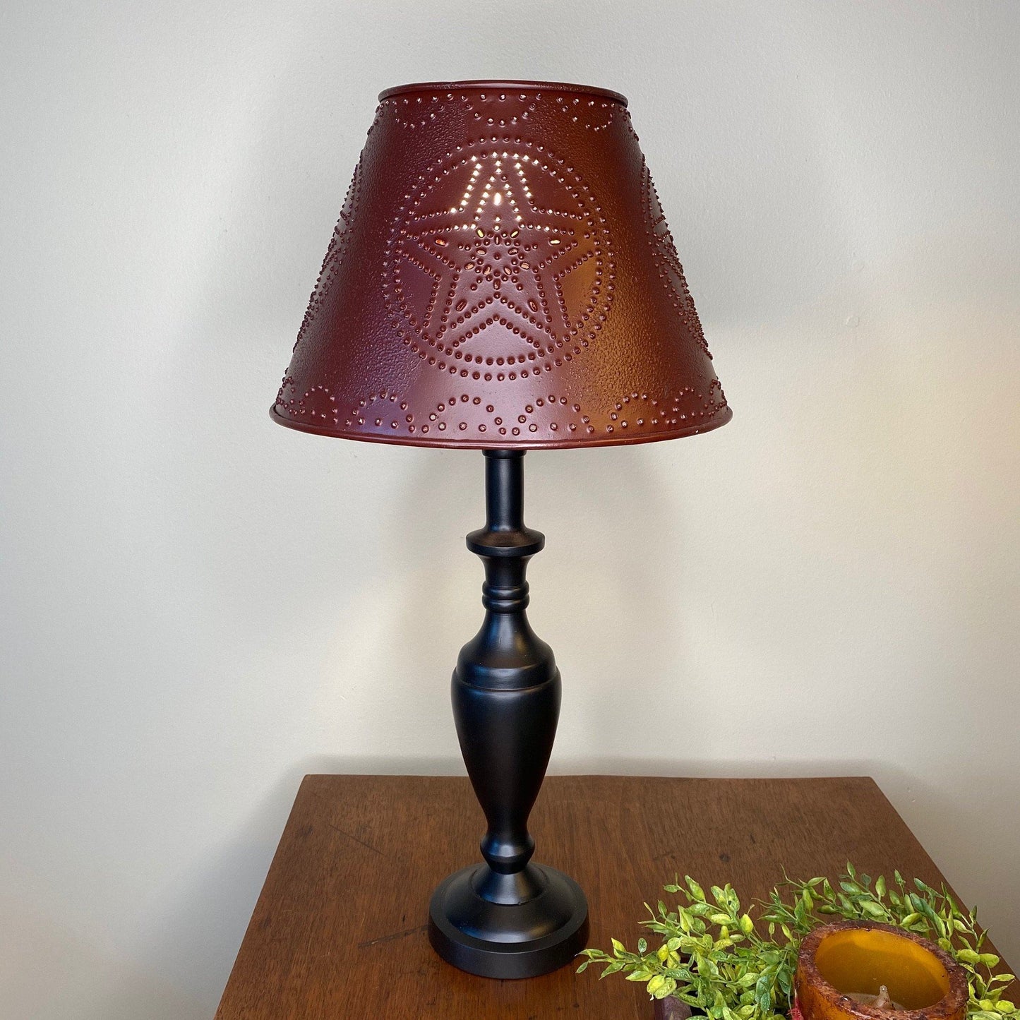 Stonecreek Black Lamp with Burgundy Star Metal Shade